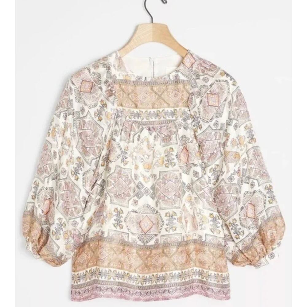 NWT By Anthropologie Flora 100% Silk Blouse Sz S